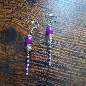 Purple Beaded Dangle Earrings